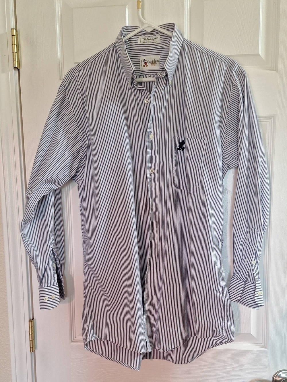 Disney Mickey Mouse Logo Blue and White Striped Button-Down Dress Shirt